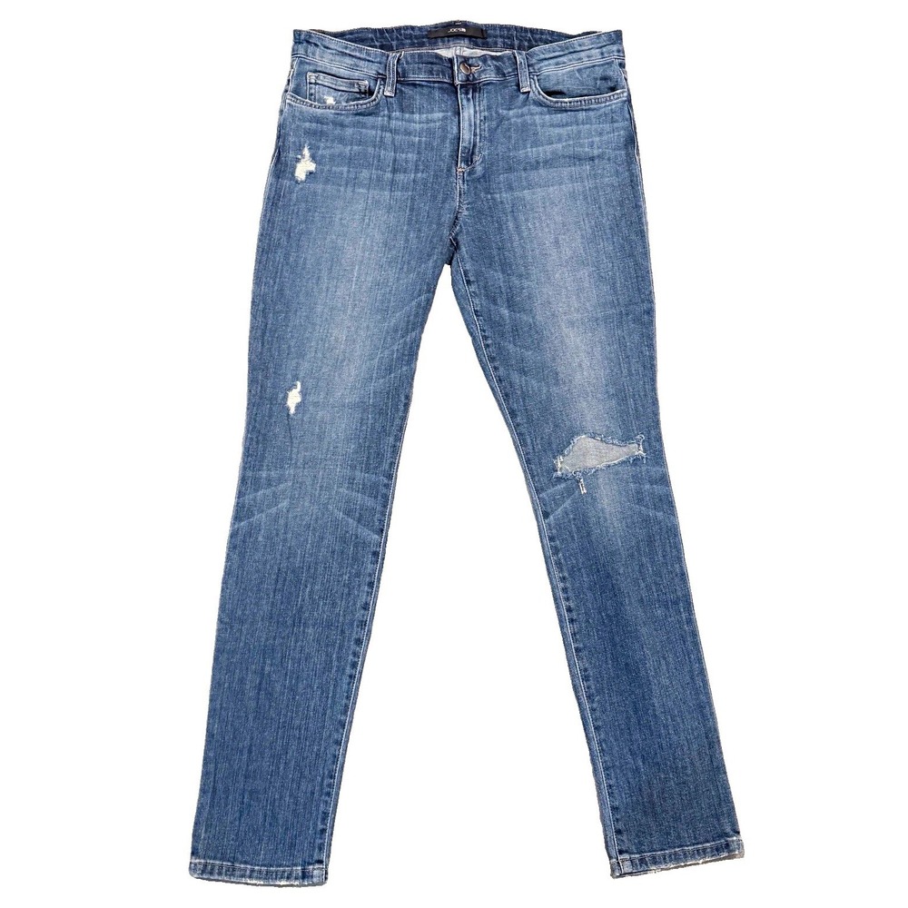 Joe's Jeans Women W31 Mid Rise Skinny Ankle Jeans Distressed Destroyed Knee Blue